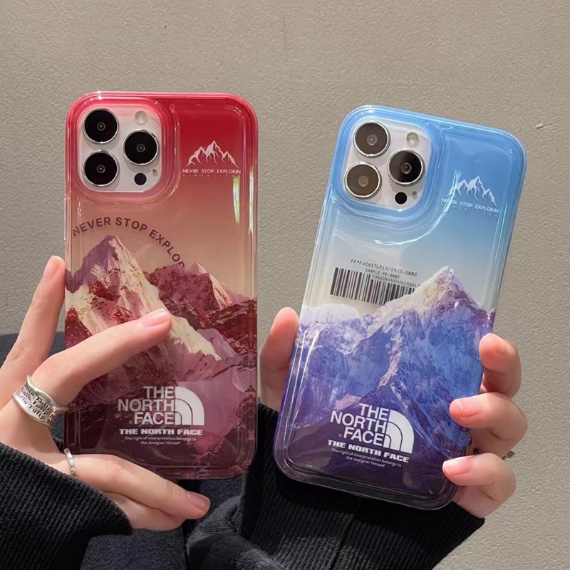 The North Face ザノースフェイス ブランド iphone 14/14Pro/14 Pro Maxケース インスタ風 雪山柄 クリア ジャケット型