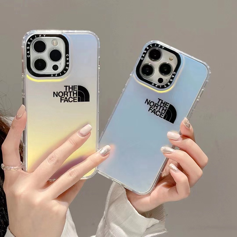 the north face ハイブランド iphone 14/14 pro/14 pro maxケース 韓国風 ザノースフェイス メッキ風 クリアケース レディース