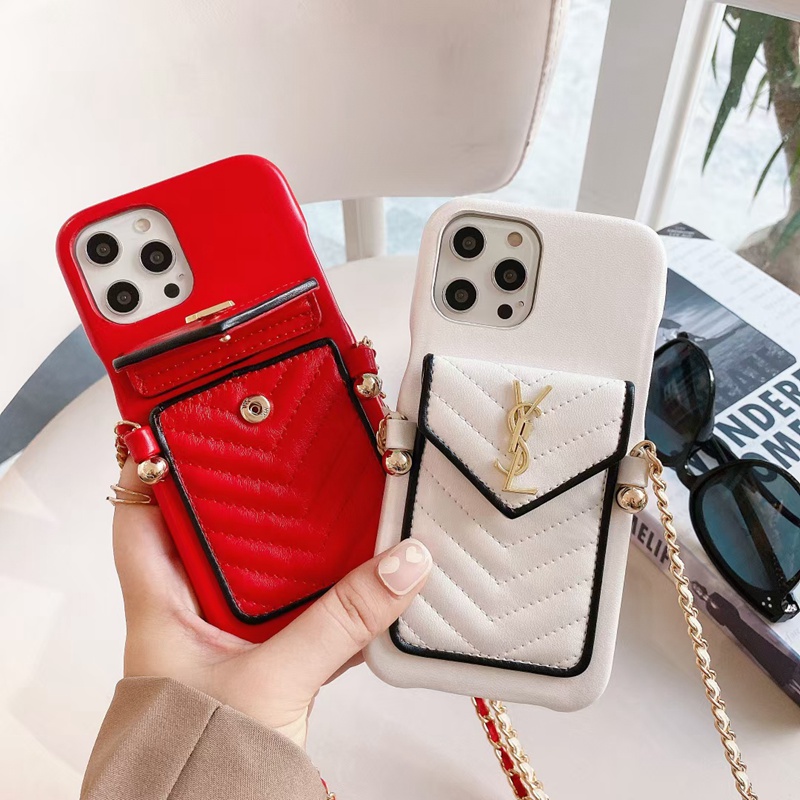 YSL ブランド iPhone 14/14 Pro/14 Pro Max/13 Miniケース イブ.サン.ローラン ストランプ付き バッグ レザー製 ジャケット型 カード