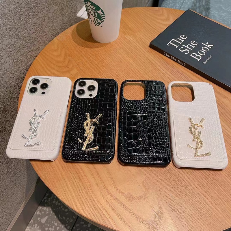 ysl ハイブランド iPhone 14/14 Pro/14 Pro Max/14 Plusケース イブサンローラン オシャレ ワニ レザー風 カード入れ モノグラム 韓国風