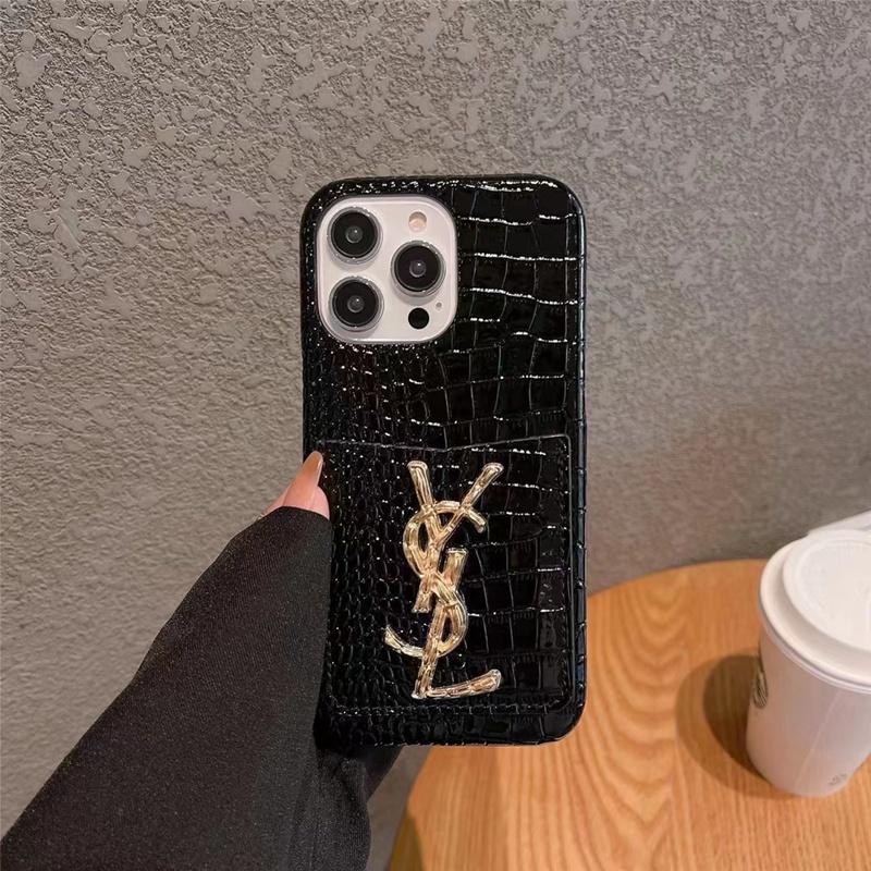 YSL iphone14 pro max/14plusケース イブサンローラン革カード収納可能 ワニ モノグラム ブランド アイフォン14プロ マックス/14プラス男女