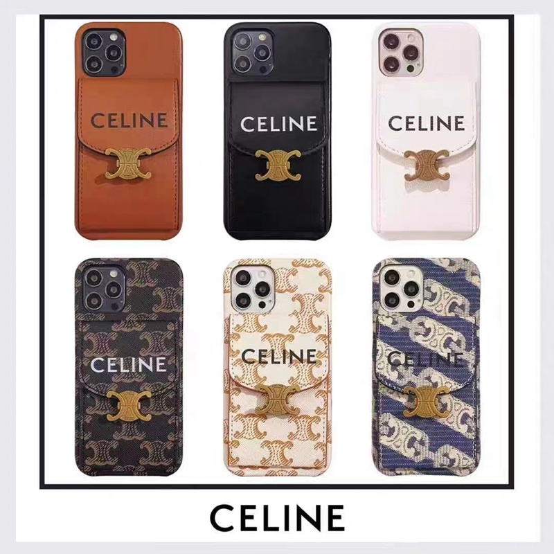 Celine ブランド セリーヌ Iphone14/14Plus/14Pro Maxケース 韓国風 カード入り レザー 背面バッグ Galaxy S23/S23 Plus/S23 Ultraケース モノグラム アイフォン14カバー