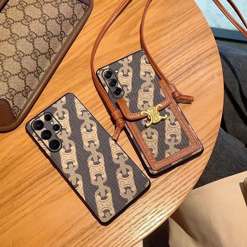 Celine ハイブランド セリーヌ Galaxy S23/S23+/S23 Plus/S23 Ultraケース 韓国風 カード入れ モノグラム柄 レザー ストラップ 収納可能