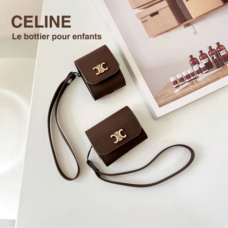 Celine/セリーヌ ブランド AirPods Pro 2/3ケース モノグラム レザー製 バック型 チェーン付き保護性 紛失防止 セレブ愛用