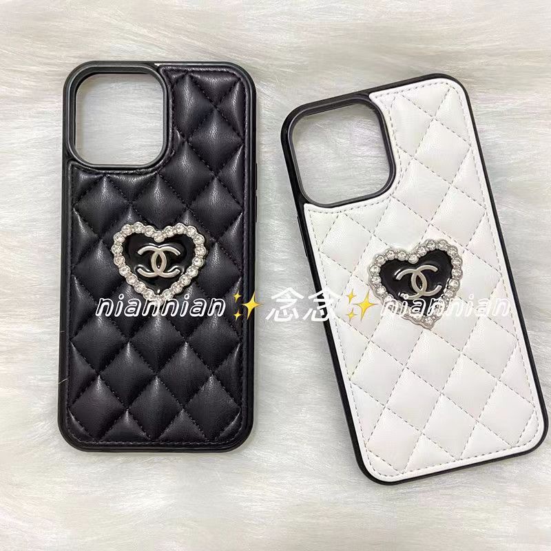 Chanel シャネル ブランド Iphone 14 Pro/14Pro Max/14ケース 韓国風 ステッチ ハード柄 レザー きらきら 黒白色 ジャケット型