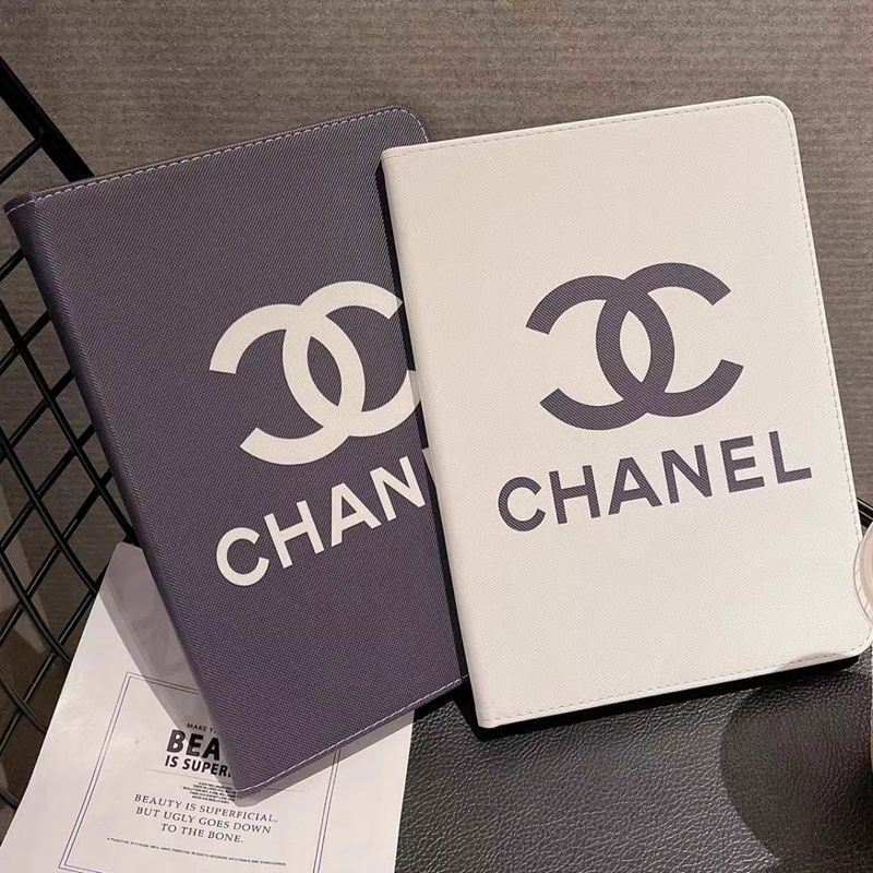 chanel シャネル ipad 10/pro 2022ケース モノグラム ハイブランド 手帳型 スタンド機能 レザー 黑白色