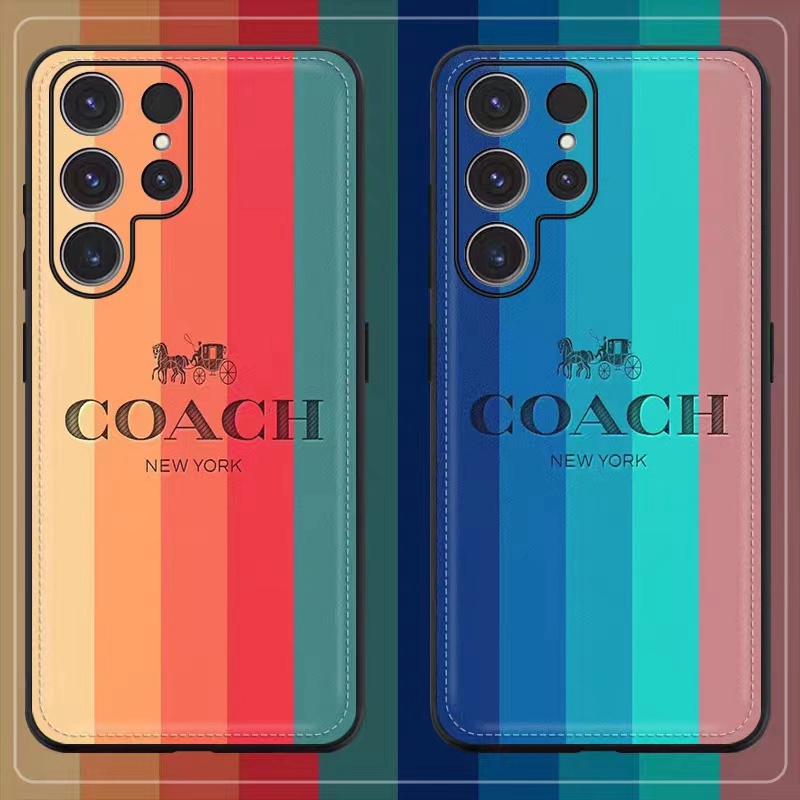 COACH ブランド Galaxy S23+Plus Ultraケース 韓国風 コーチ 虹 モノグラム 馬車柄 カラー色 ジャケット型 Iphone14Pro Max/14plusカバー 芸能人愛用 アイフォン14プロ マックス スマホケース レディース