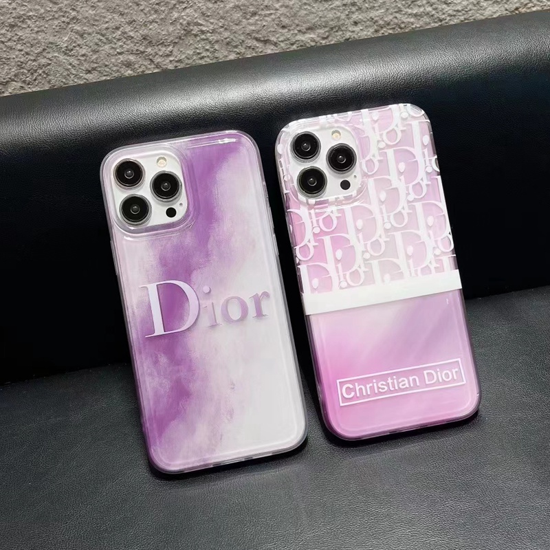 DIOR ハイブランド iphone 14/14 pro/14 pro maxケース オシャレ ディオール パープル色 きらきら クリア