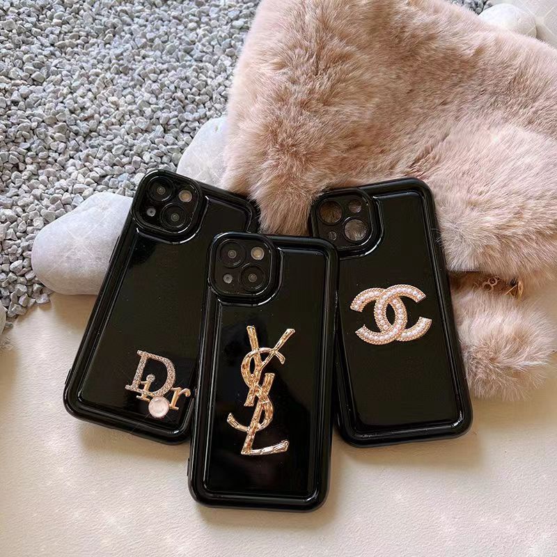 dior ディオール chanel シャネル ブランド iphone 14/14 pro/14 pro maxケース かわいい きらきら ysl イブサンローラン モノグラム 黒色 韓国風