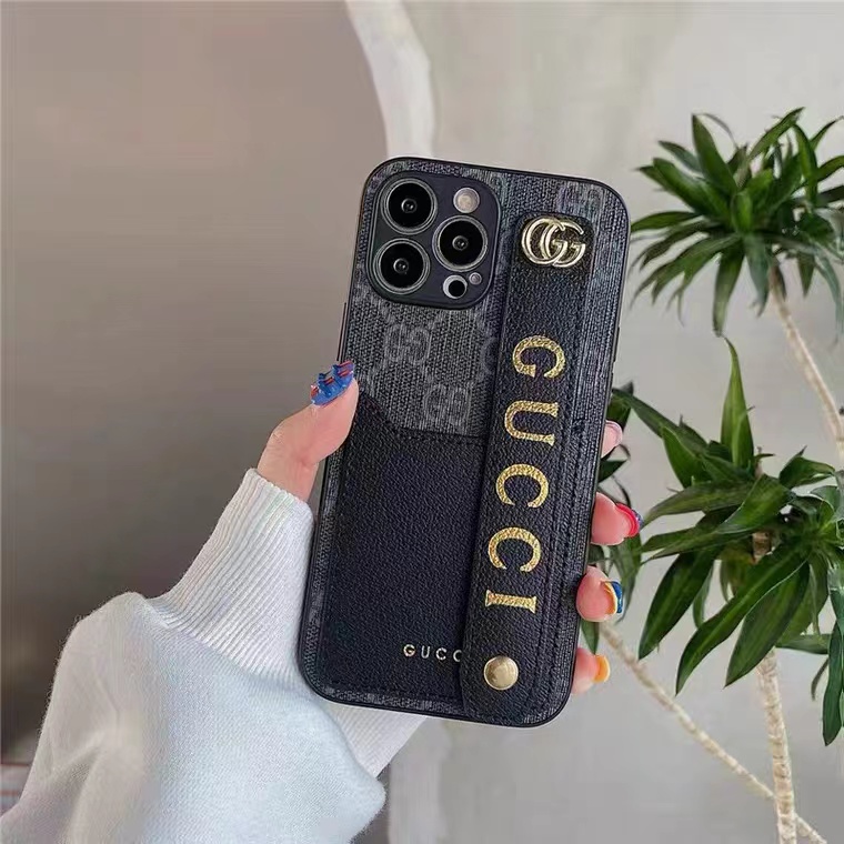 GUCCI ブランド iphone se第3世代/14 pro/14 pro maxケース おしゃれ グッチ カード収納 ハンドベルト付き モノグラム