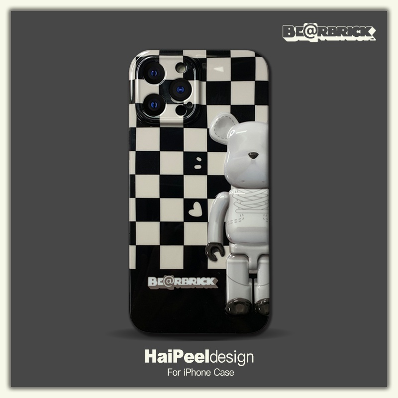 BE@RBRICK ブランド iphone 13/13 pro/13 mini/13 pro maxケース おしゃれ 黒白 格子柄 ベアブリック ジャケット型 モノグラム