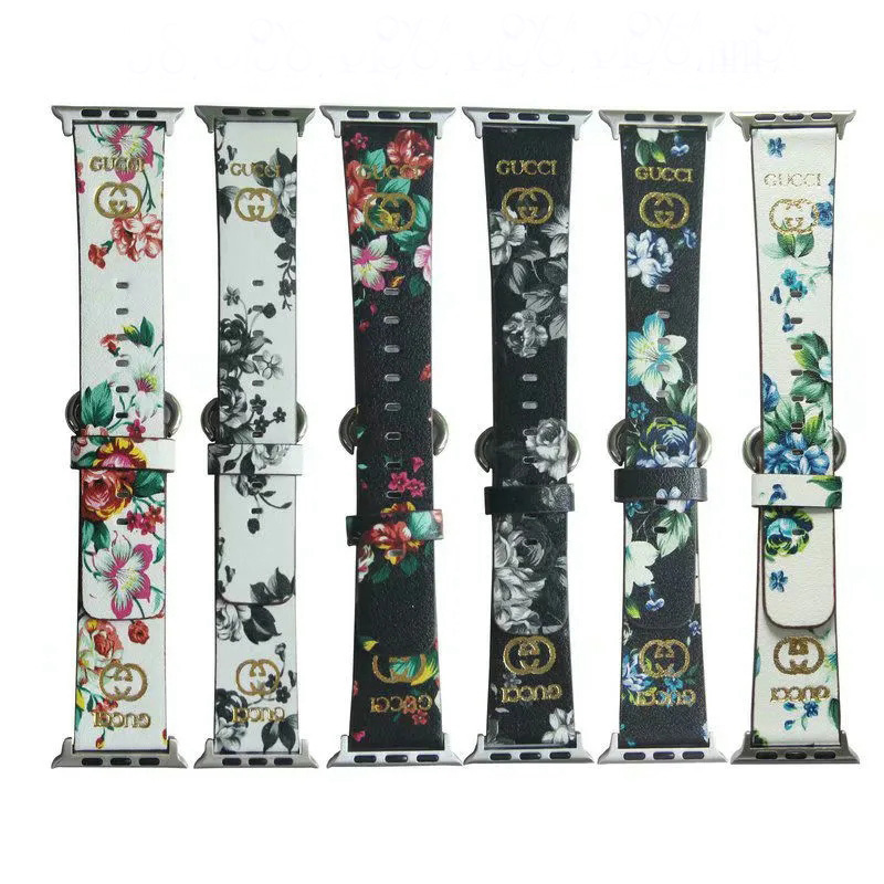 グッチ ブランド Apple Watch 7/6/SE/5/4/3バンド 可愛い GUCCI 花柄 レザー製 腕時計