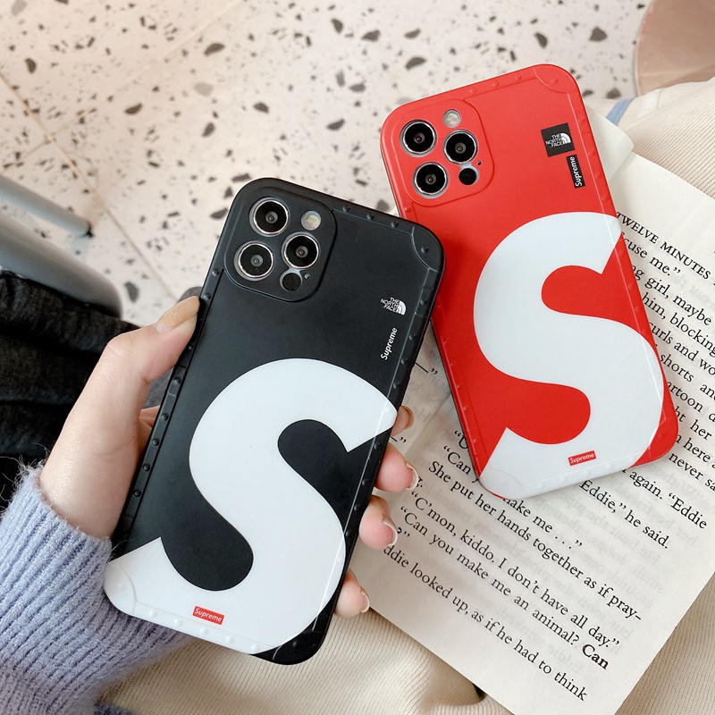 Supreme The North Face コンボ ブランド Iphone 13 Pro Maxケース シュプリーム ザノースフェイス 黒赤 個性 アイフォン13カバー  レディース