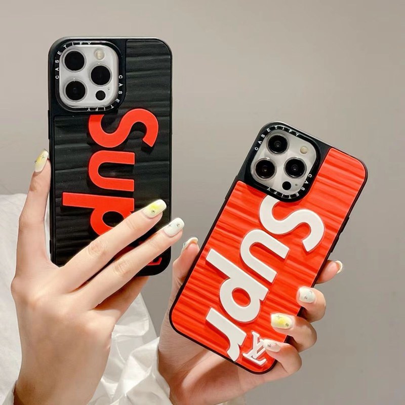 SUPREME/LV シュプリーム/ルイヴィトン コラボ ブランド iPhone 14/14 Pro/14 Pro Maxケース 韓国風 モノグラム シリコン製 ジャケット型 赤黒白