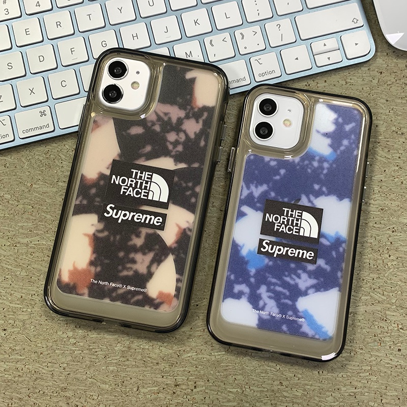 ザノースフェイス シュプリーム コラボ ブランド iphone 13/13 pro/13 pro maxケース お洒落 THE NORTH FACE クリア SUPREME