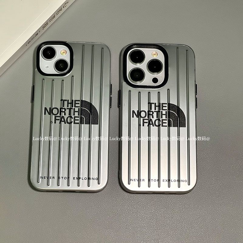 The North Face ブランド Iphone 14/14 Pro/14 Pro Max/14 Plusケース 韓国風 ザ.ノース.フェイス スーツケース風 メッキ モノグラム アイフォン14カバー 芸能人愛用 レディーズ